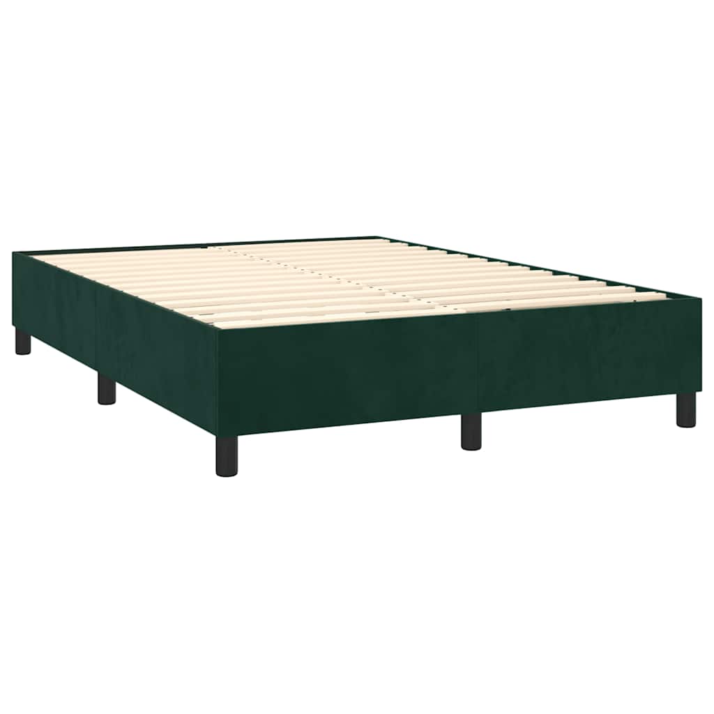 vidaXL Κρεβάτι Boxspring με Στρώμα Σκούρο Πράσινο 140x190εκ. Βελούδινο