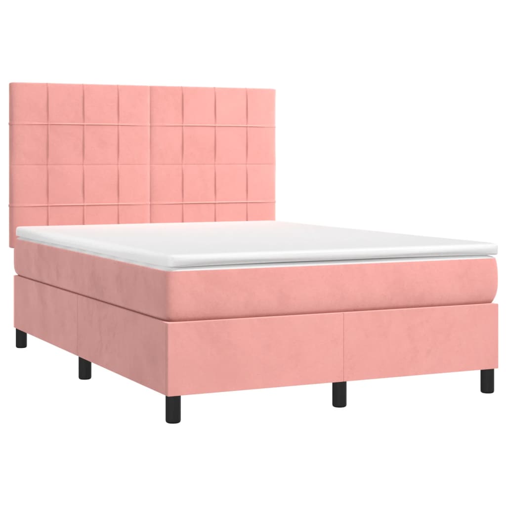 vidaXL Κρεβάτι Boxspring με Στρώμα Ροζ 140x190 εκ. Βελούδινο