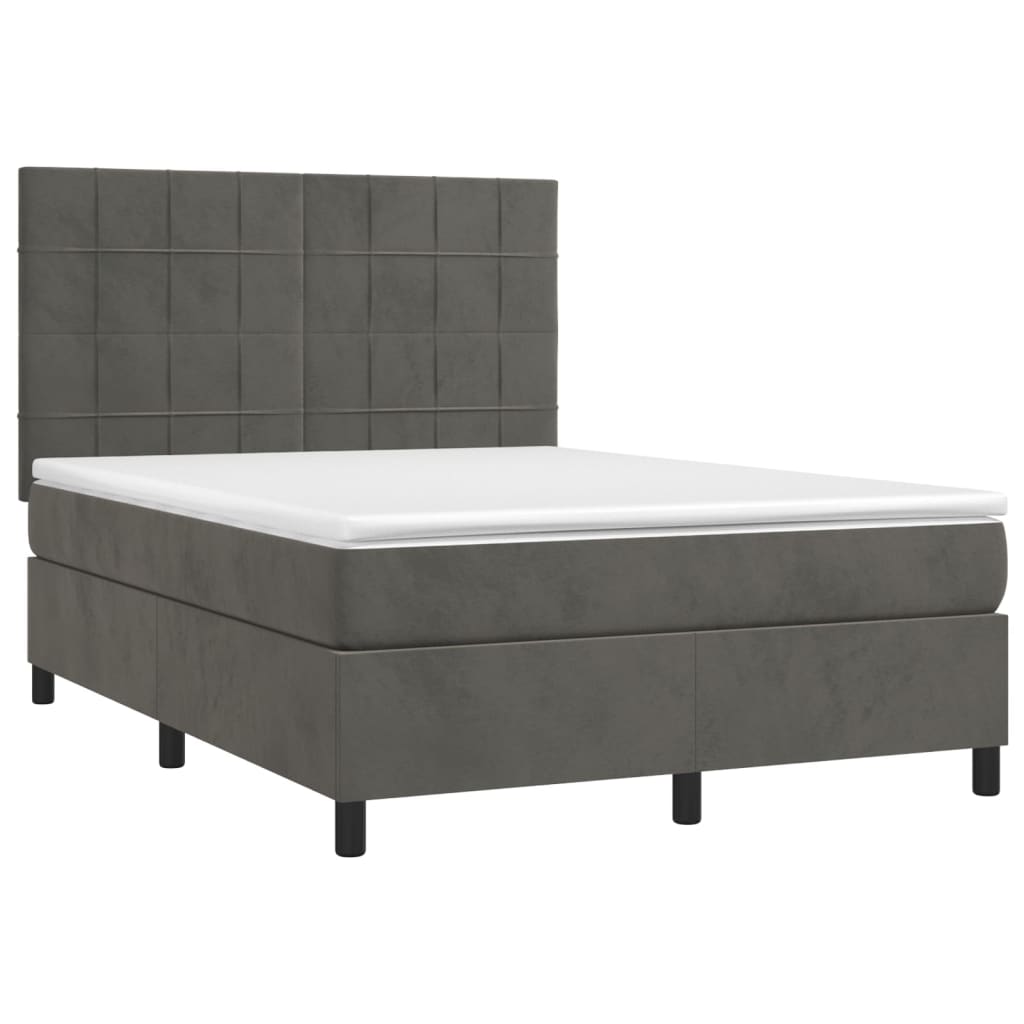 vidaXL Κρεβάτι Boxspring με Στρώμα Σκούρο Γκρι 140x200 εκ. Βελούδινο
