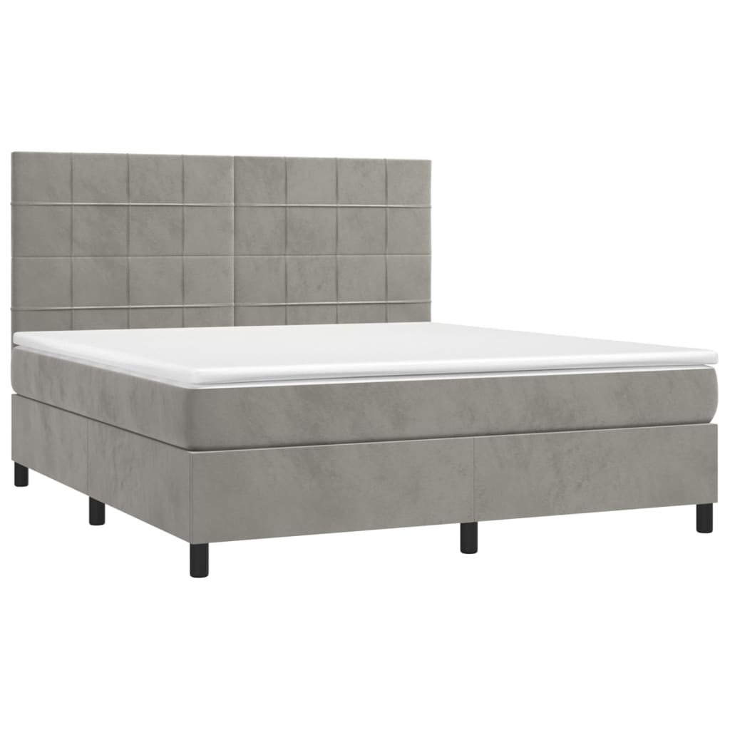 vidaXL Κρεβάτι Boxspring με Στρώμα Ανοιχτό Γκρι 180x200 εκ. Βελούδινο