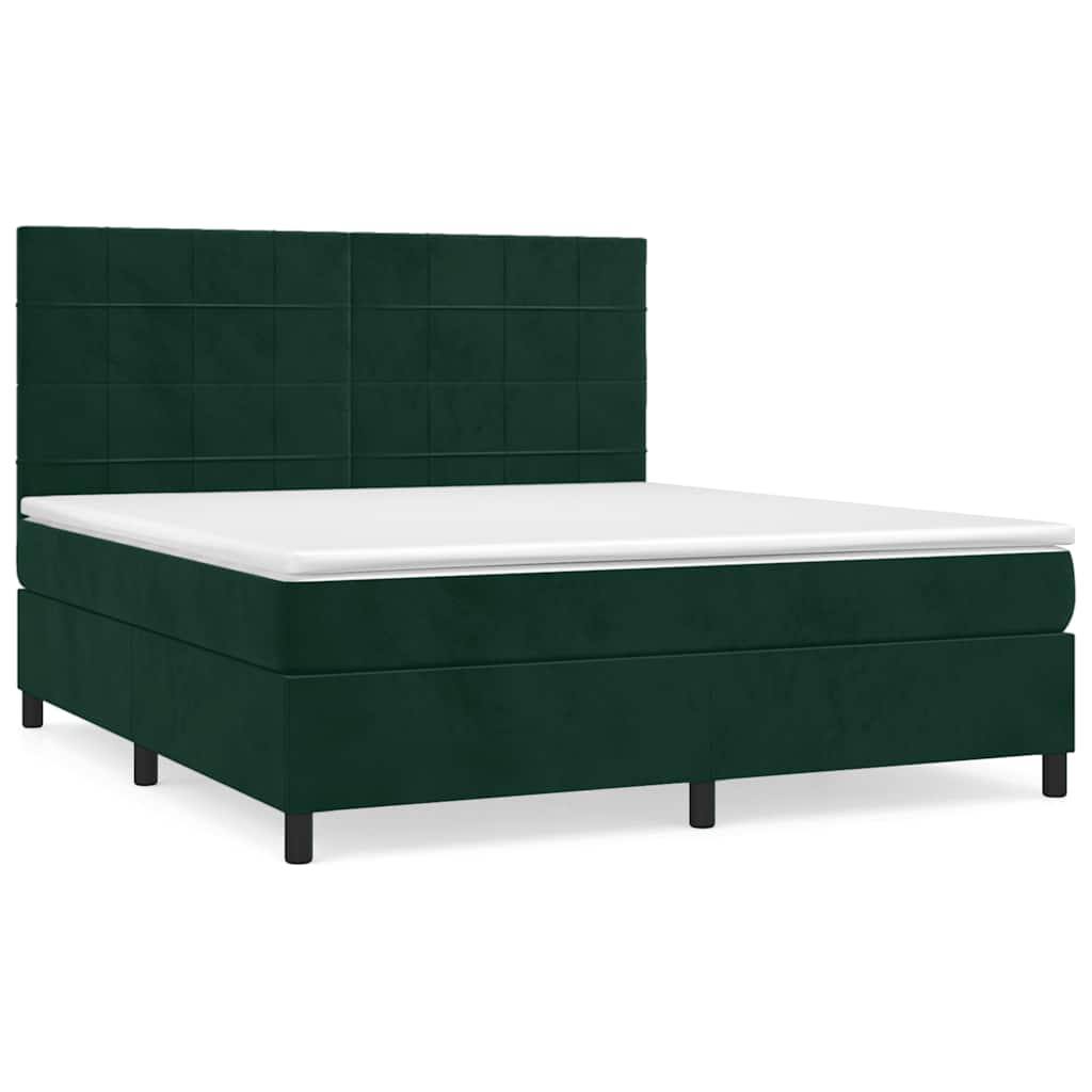 vidaXL Κρεβάτι Boxspring με Στρώμα Σκούρο Πράσινο 180x200εκ. Βελούδινο