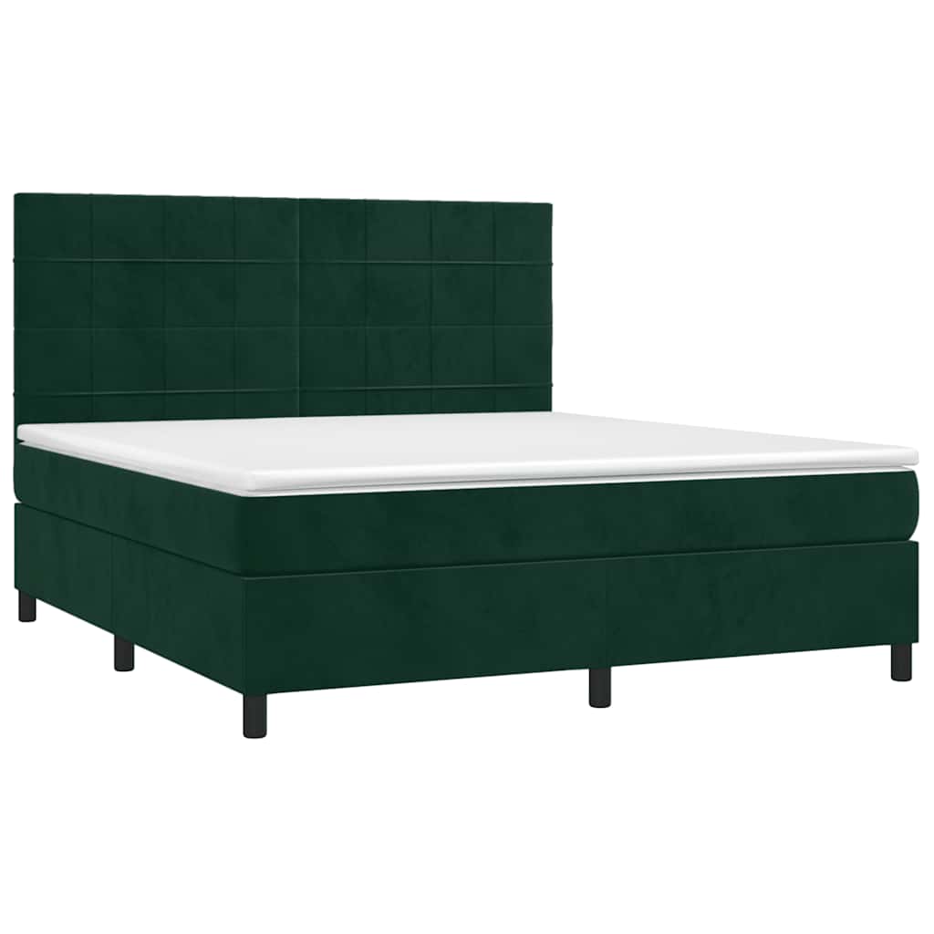 vidaXL Κρεβάτι Boxspring με Στρώμα Σκούρο Πράσινο 180x200εκ. Βελούδινο