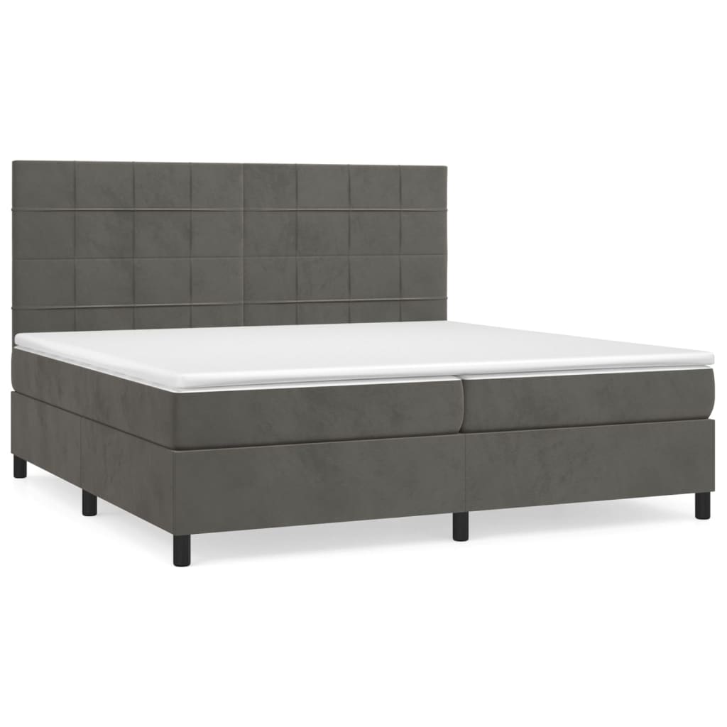 vidaXL Κρεβάτι Boxspring με Στρώμα Σκούρο Γκρι 200x200 εκ. Βελούδινο