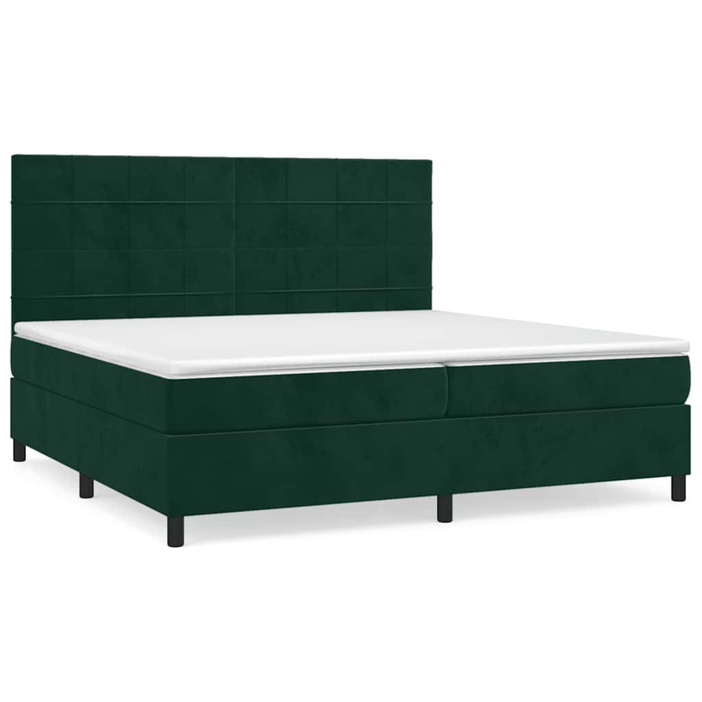 vidaXL Κρεβάτι Boxspring με Στρώμα Σκούρο Πράσινο 200x200εκ. Βελούδινο