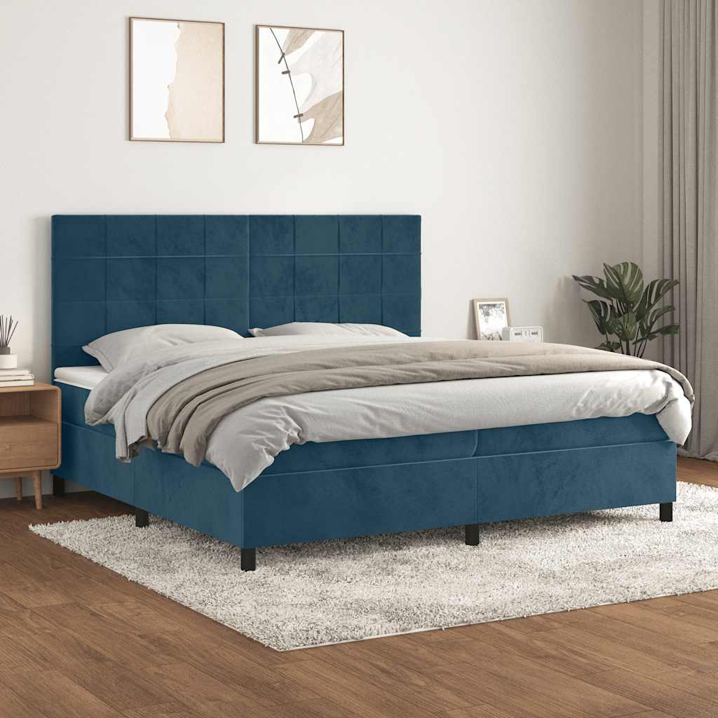 vidaXL Κρεβάτι Boxspring με Στρώμα Σκούρο Μπλε 200x200 εκ. Βελούδινο