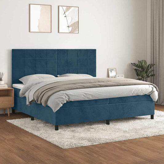 vidaXL Κρεβάτι Boxspring με Στρώμα Σκούρο Μπλε 200x200 εκ. Βελούδινο