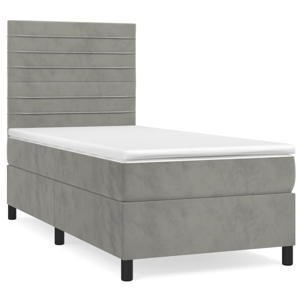 vidaXL Κρεβάτι Boxspring με Στρώμα Ανοιχτό Γκρι 80x200 εκ. Βελούδινο