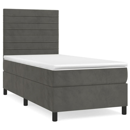 vidaXL Κρεβάτι Boxspring με Στρώμα Σκούρο Γκρι 90x190 εκ. Βελούδινο
