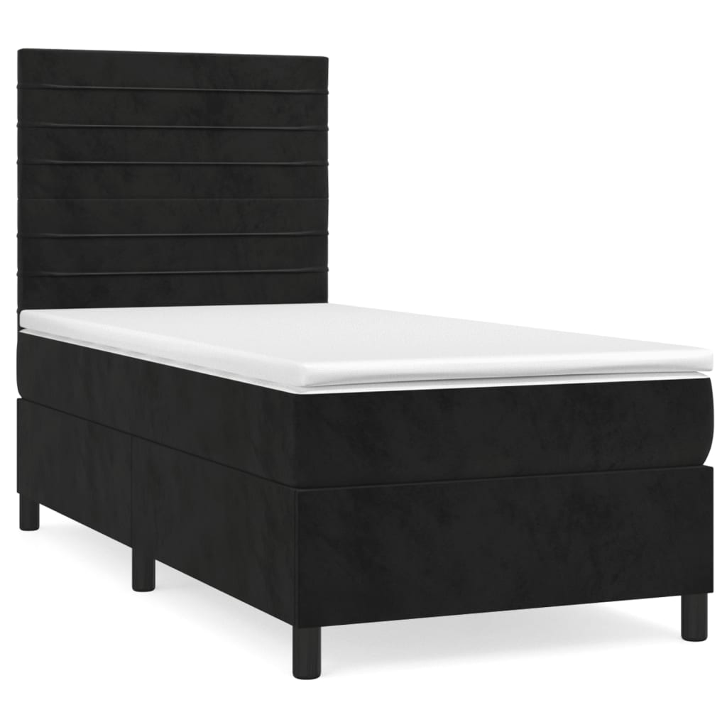 vidaXL Κρεβάτι Boxspring με Στρώμα Μαύρο 90x190 εκ. Βελούδινο