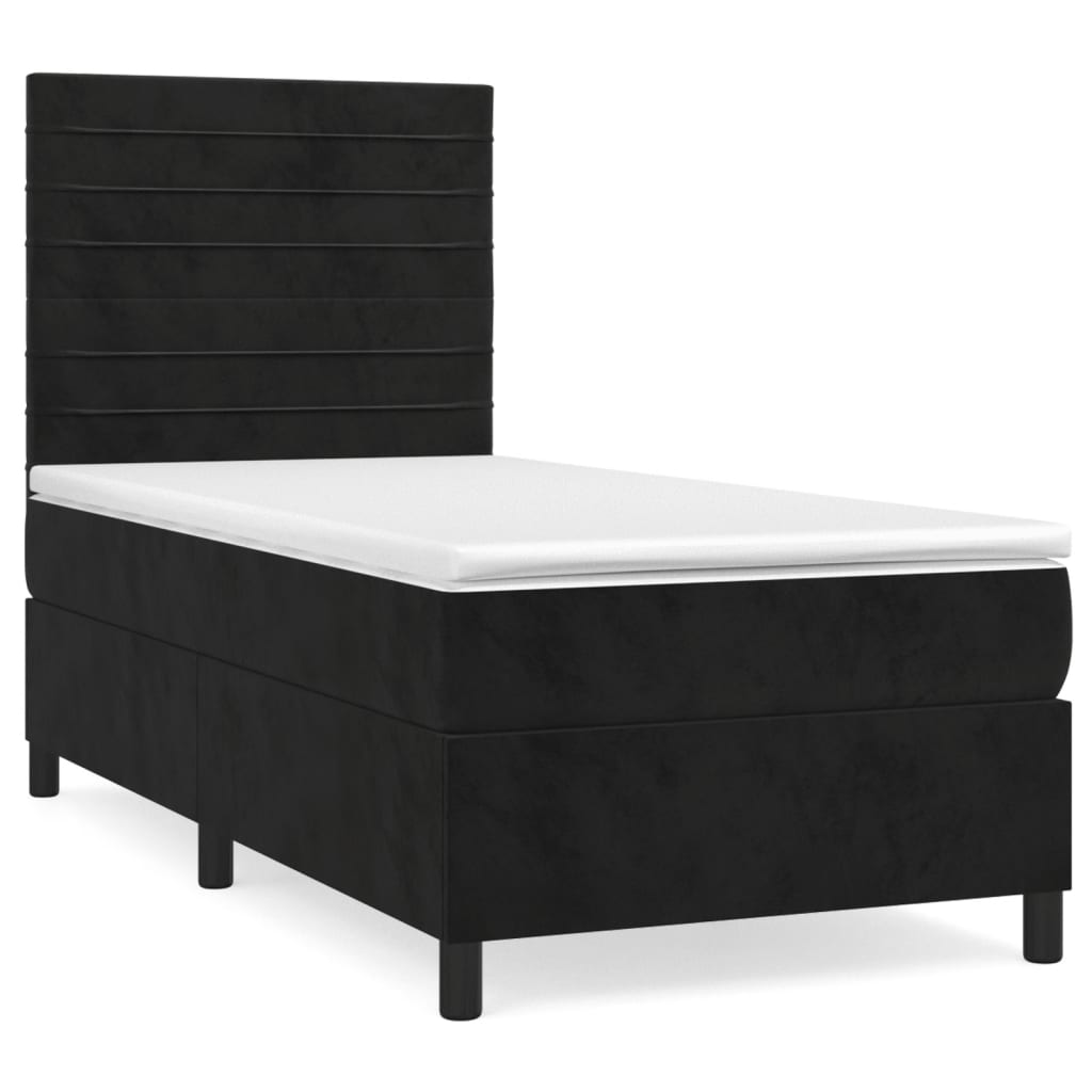 vidaXL Κρεβάτι Boxspring με Στρώμα Μαύρο 90x200 εκ. Βελούδινο