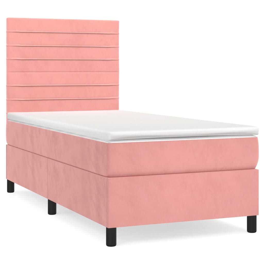 vidaXL Κρεβάτι Boxspring με Στρώμα Ροζ 100x200 εκ. Βελούδινο
