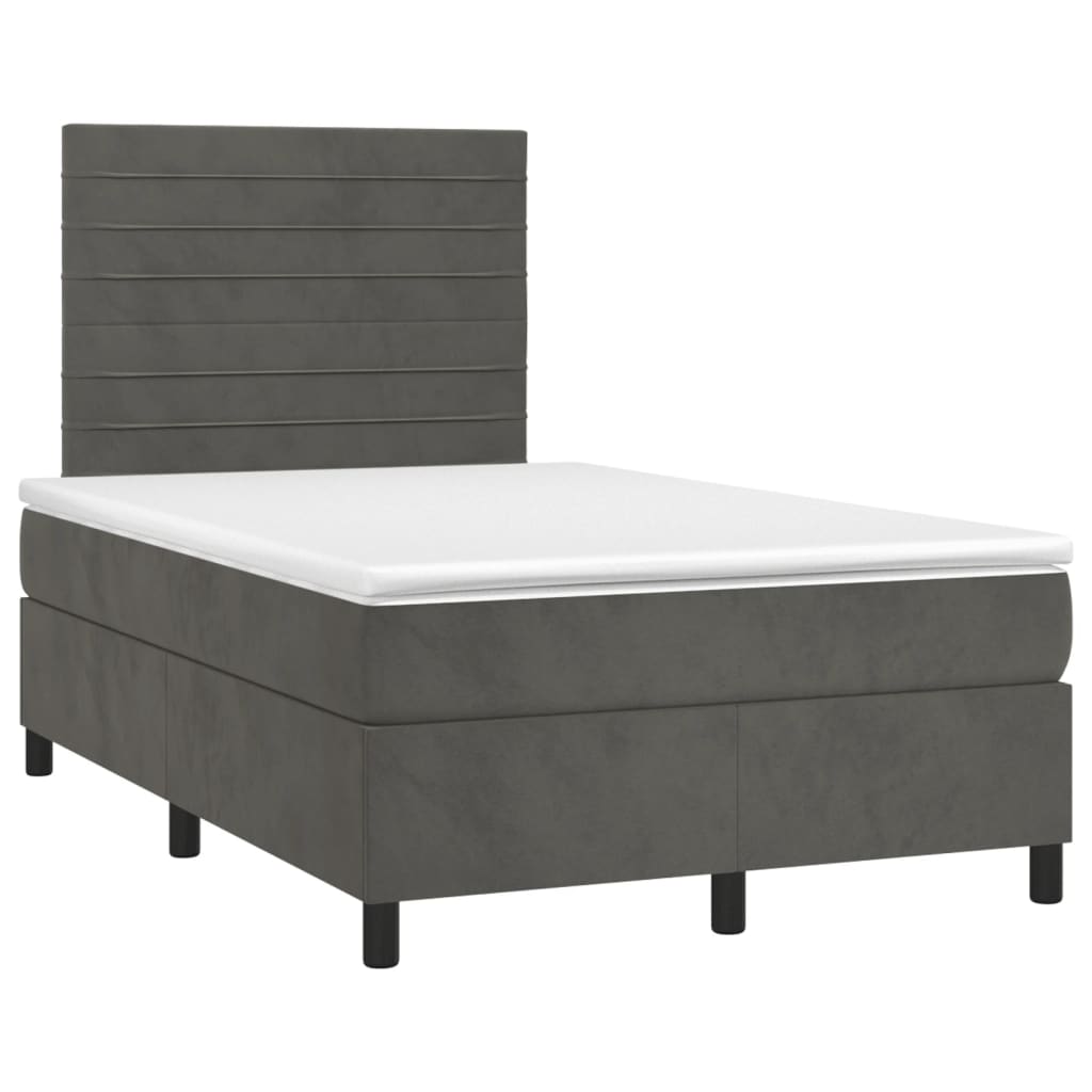 vidaXL Κρεβάτι Boxspring με Στρώμα Σκούρο Γκρι 120x200 εκ. Βελούδινο