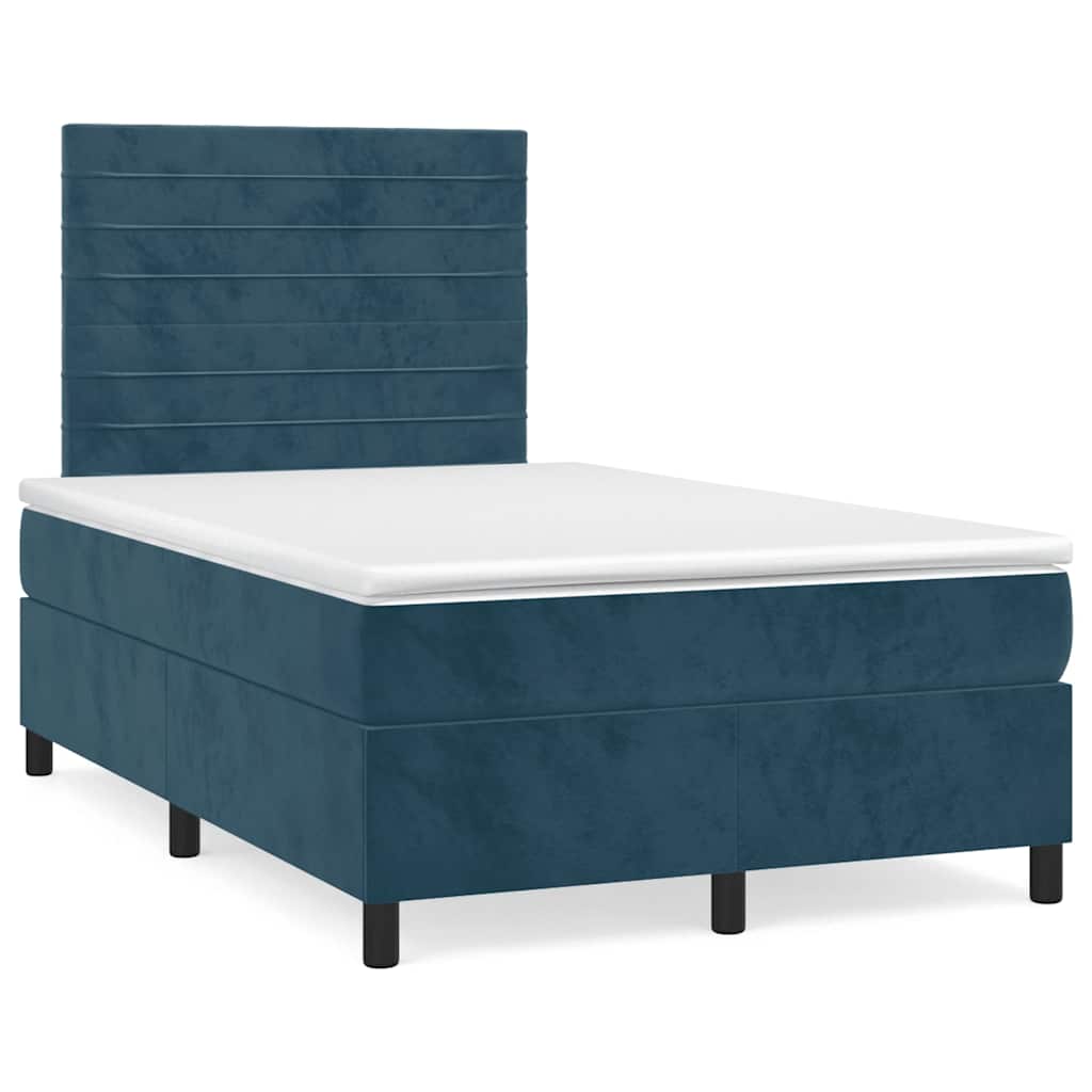 vidaXL Κρεβάτι Boxspring με Στρώμα Σκούρο Μπλε 120x200 εκ. Βελούδινο