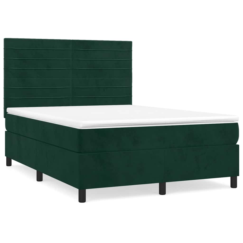 vidaXL Κρεβάτι Boxspring με Στρώμα Σκούρο Πράσινο 140x190εκ. Βελούδινο