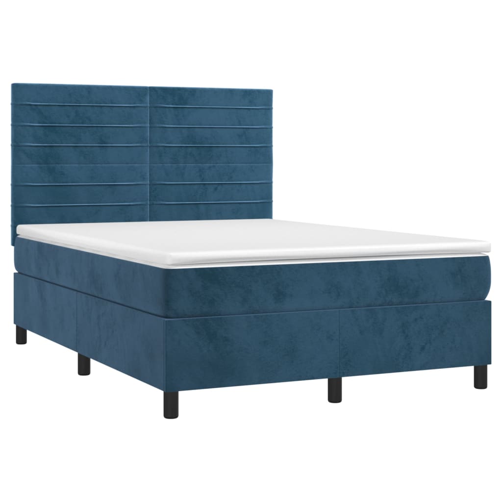vidaXL Κρεβάτι Boxspring με Στρώμα Σκούρο Μπλε 140x190 εκ. Βελούδινο