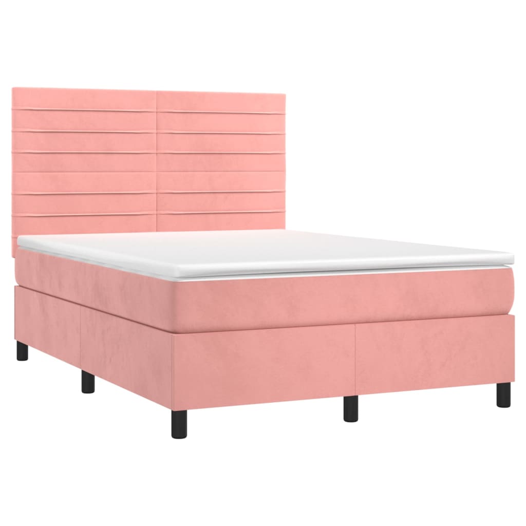vidaXL Κρεβάτι Boxspring με Στρώμα Ροζ 140x190 εκ. Βελούδινο