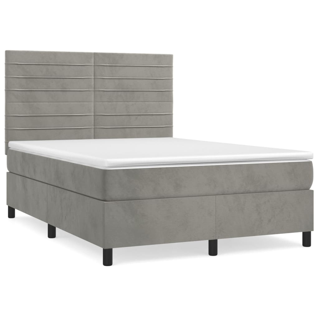 vidaXL Κρεβάτι Boxspring με Στρώμα Ανοιχτό Γκρι 140x200 εκ. Βελούδινο
