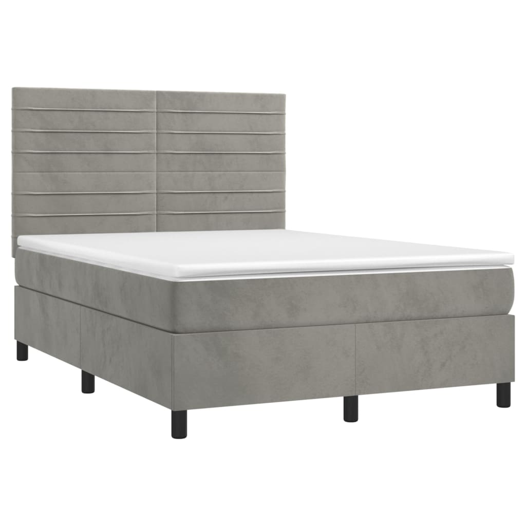 vidaXL Κρεβάτι Boxspring με Στρώμα Ανοιχτό Γκρι 140x200 εκ. Βελούδινο