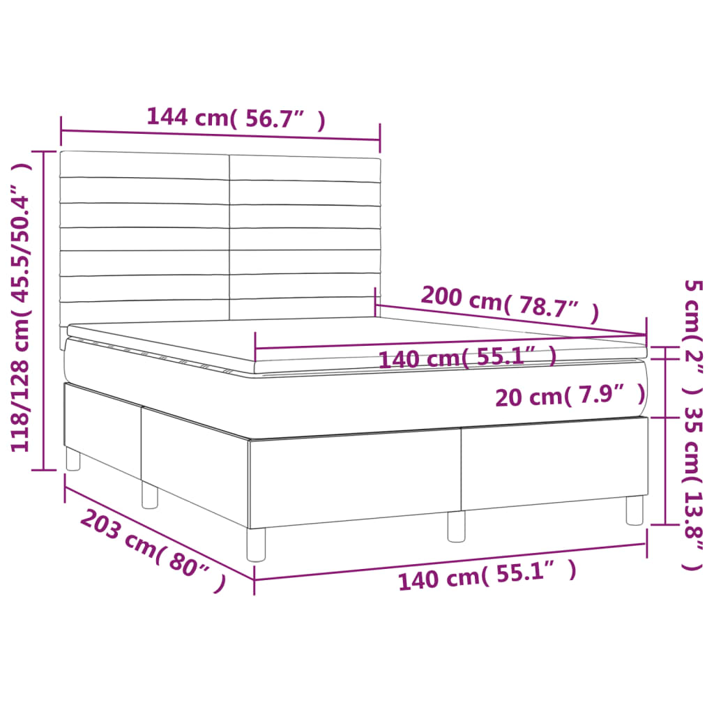 vidaXL Κρεβάτι Boxspring με Στρώμα Μαύρο 140x200 εκ. Βελούδινο