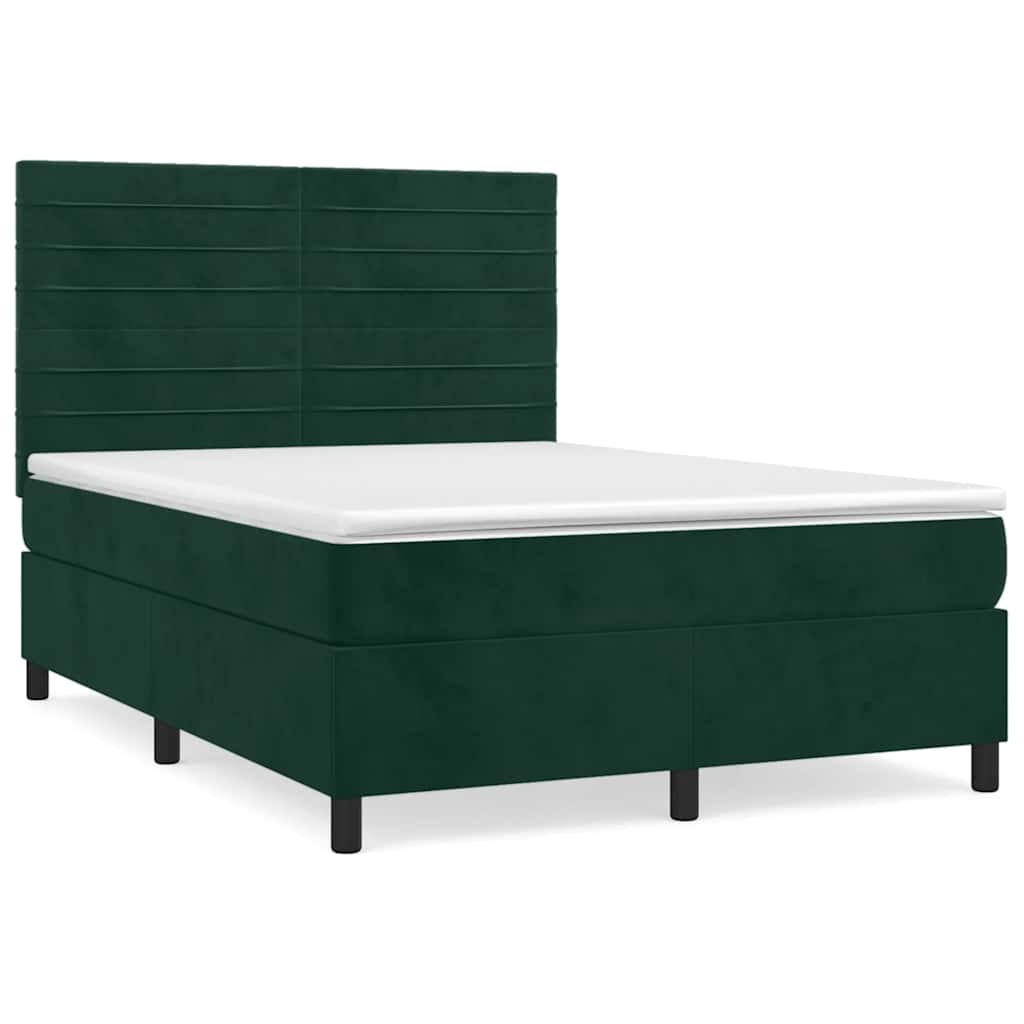 vidaXL Κρεβάτι Boxspring με Στρώμα Σκούρο Πράσινο 140x200εκ. Βελούδινο