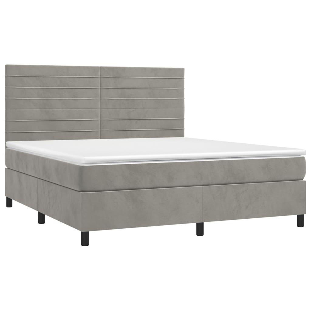 vidaXL Κρεβάτι Boxspring με Στρώμα Ανοιχτό Γκρι 160x200 εκ. Βελούδινο