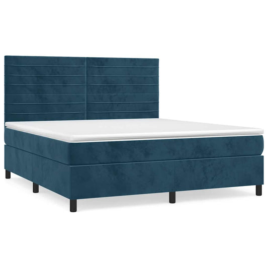 vidaXL Κρεβάτι Boxspring με Στρώμα Σκούρο Μπλε 160x200 εκ. Βελούδινο