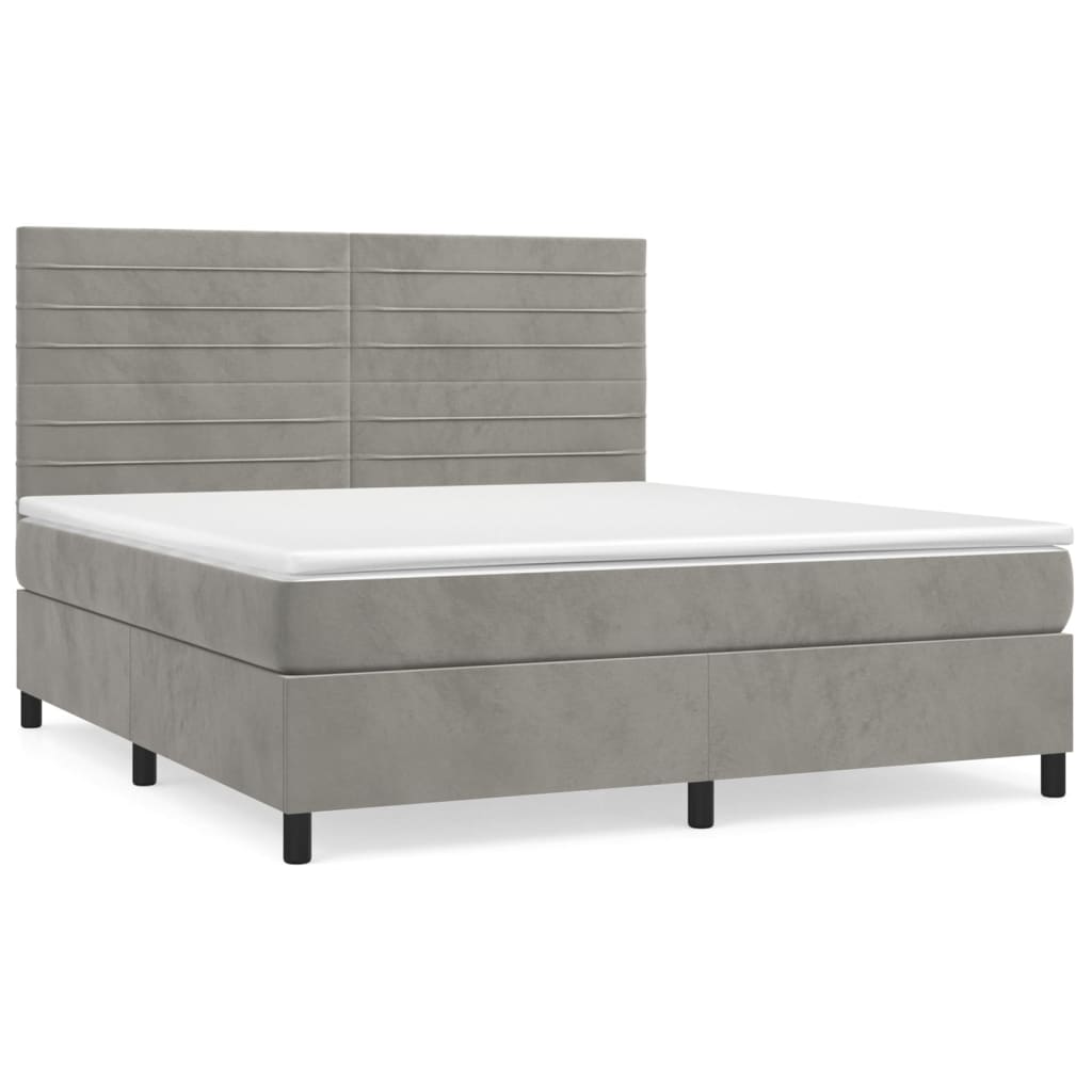 vidaXL Κρεβάτι Boxspring με Στρώμα Ανοιχτό Γκρι 180x200 εκ. Βελούδινο