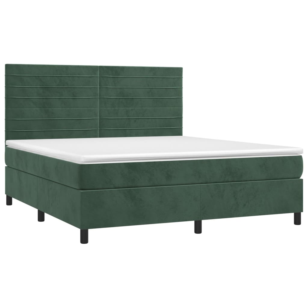 vidaXL Κρεβάτι Boxspring με Στρώμα Σκούρο Πράσινο 180x200εκ. Βελούδινο