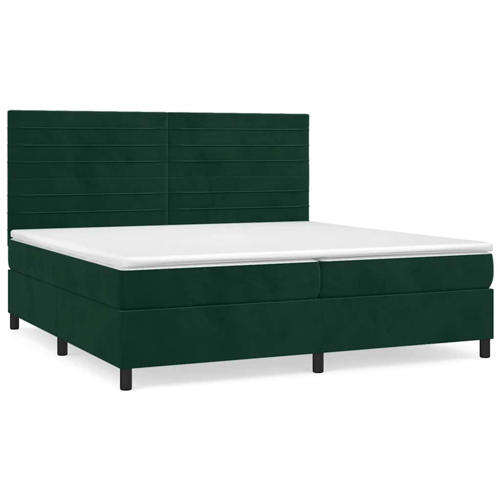 vidaXL Κρεβάτι Boxspring με Στρώμα Σκούρο Πράσινο 200x200εκ. Βελούδινο