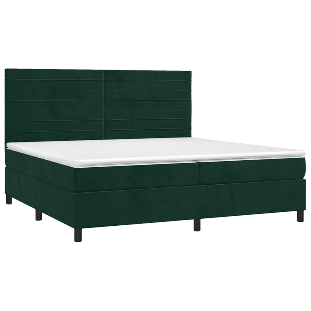 vidaXL Κρεβάτι Boxspring με Στρώμα Σκούρο Πράσινο 200x200εκ. Βελούδινο