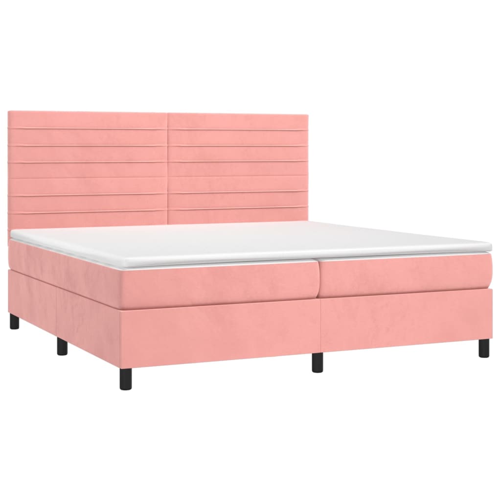 vidaXL Κρεβάτι Boxspring με Στρώμα Ροζ 200x200 εκ. Βελούδινο