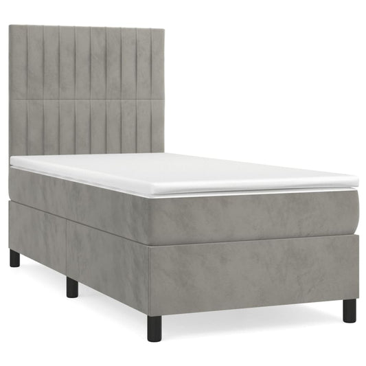 vidaXL Κρεβάτι Boxspring με Στρώμα Ανοιχτό Γκρι 80x200 εκ. Βελούδινο