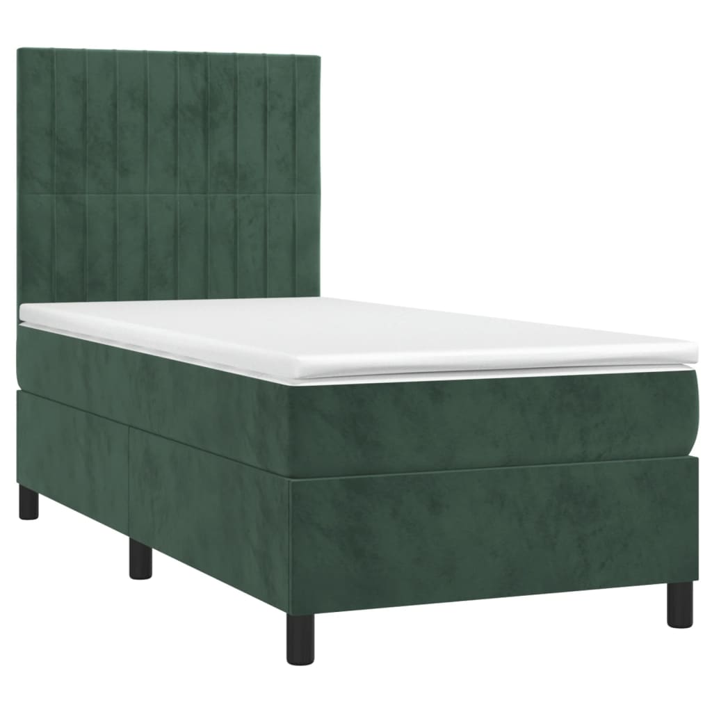 vidaXL Κρεβάτι Boxspring με Στρώμα Σκούρο Πράσινο 80x200 εκ. Βελούδινο