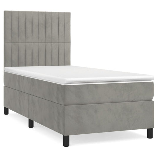 vidaXL Κρεβάτι Boxspring με Στρώμα Ανοιχτό Γκρι 90x190 εκ. Βελούδινο