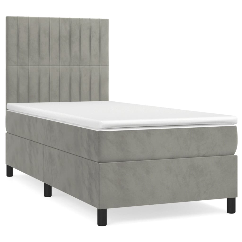 vidaXL Κρεβάτι Boxspring με Στρώμα Ανοιχτό Γκρι 90x200 εκ. Βελούδινο