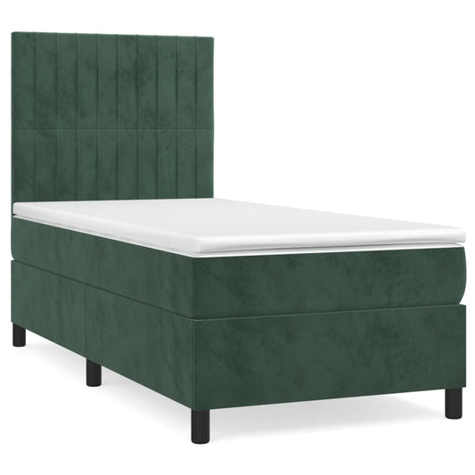 vidaXL Κρεβάτι Boxspring με Στρώμα Σκούρο Πράσινο 100x200εκ. Βελούδινο