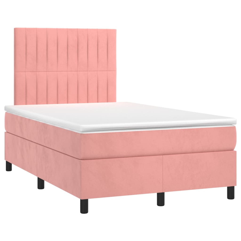 vidaXL Κρεβάτι Boxspring με Στρώμα Ροζ 120x200 εκ. Βελούδινο