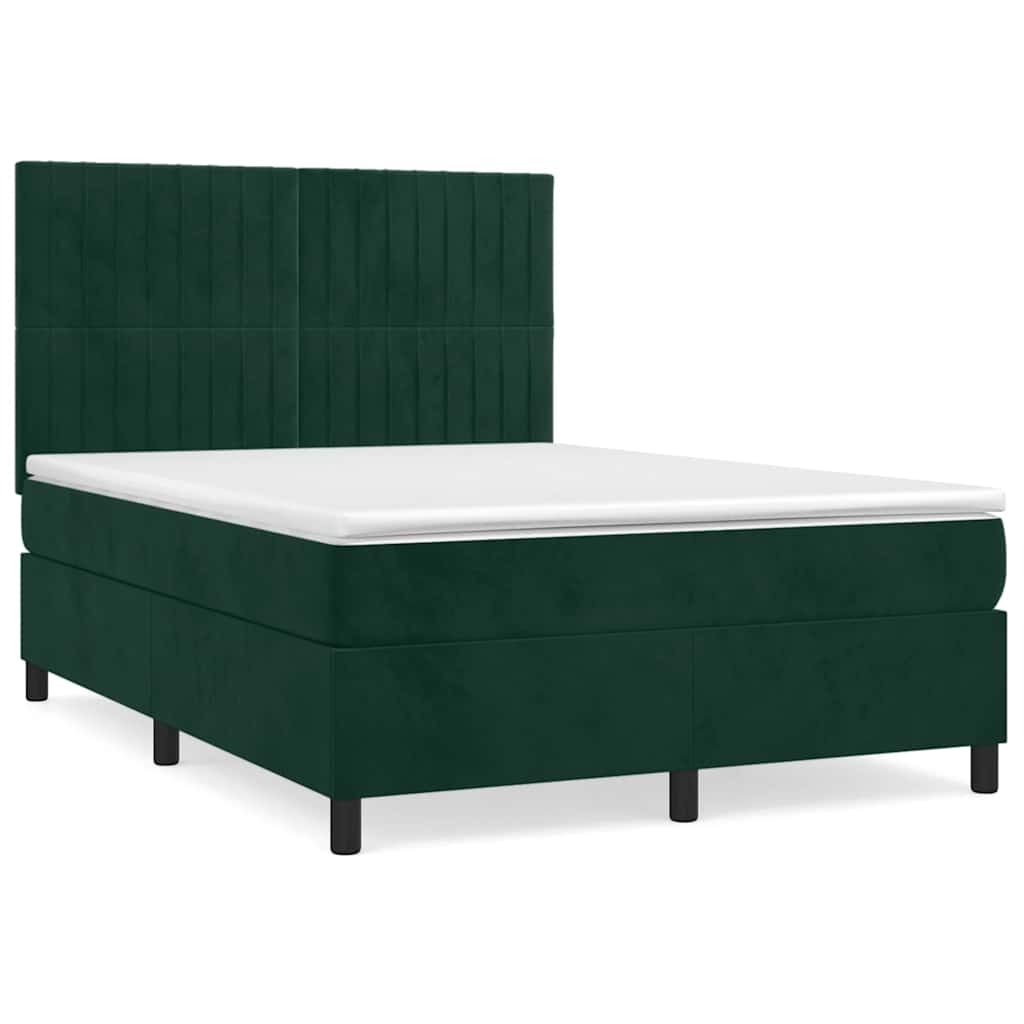 vidaXL Κρεβάτι Boxspring με Στρώμα Σκούρο Πράσινο 140x190εκ. Βελούδινο