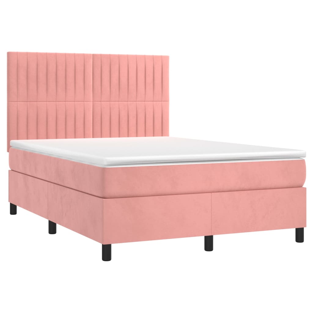 vidaXL Κρεβάτι Boxspring με Στρώμα Ροζ 140x190 εκ. Βελούδινο