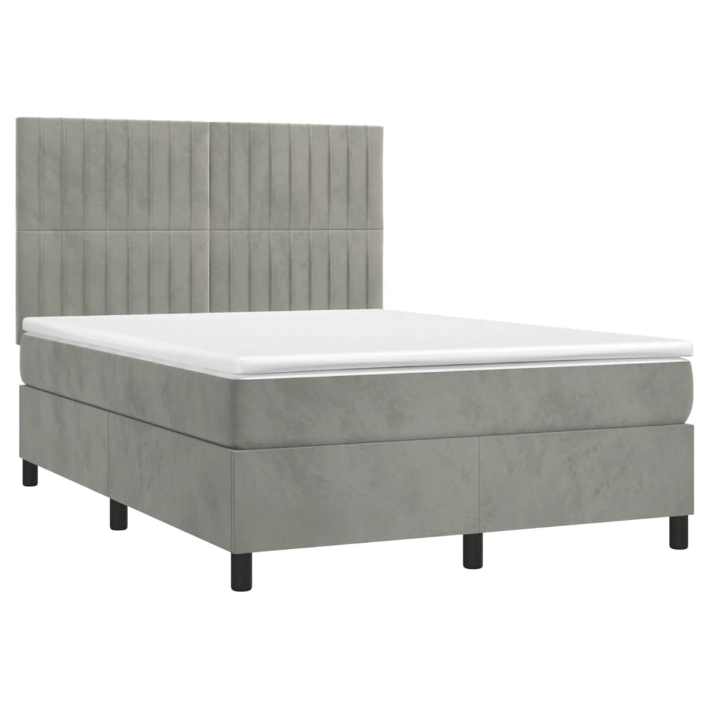 vidaXL Κρεβάτι Boxspring με Στρώμα Ανοιχτό Γκρι 140x200 εκ. Βελούδινο