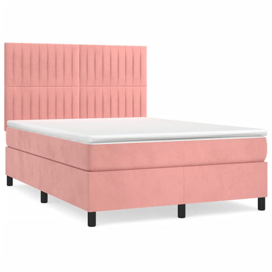vidaXL Κρεβάτι Boxspring με Στρώμα Ροζ 140x200 εκ. Βελούδινο