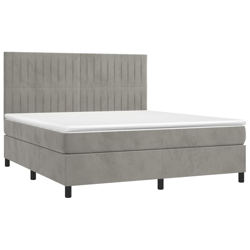 vidaXL Κρεβάτι Boxspring με Στρώμα Ανοιχτό Γκρι 180x200 εκ. Βελούδινο