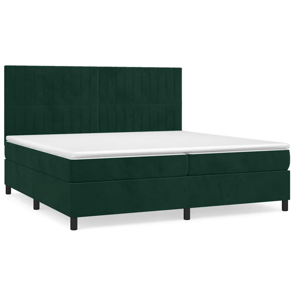 vidaXL Κρεβάτι Boxspring με Στρώμα Σκούρο Πράσινο 200x200εκ. Βελούδινο