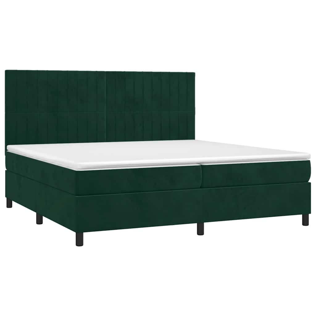 vidaXL Κρεβάτι Boxspring με Στρώμα Σκούρο Πράσινο 200x200εκ. Βελούδινο