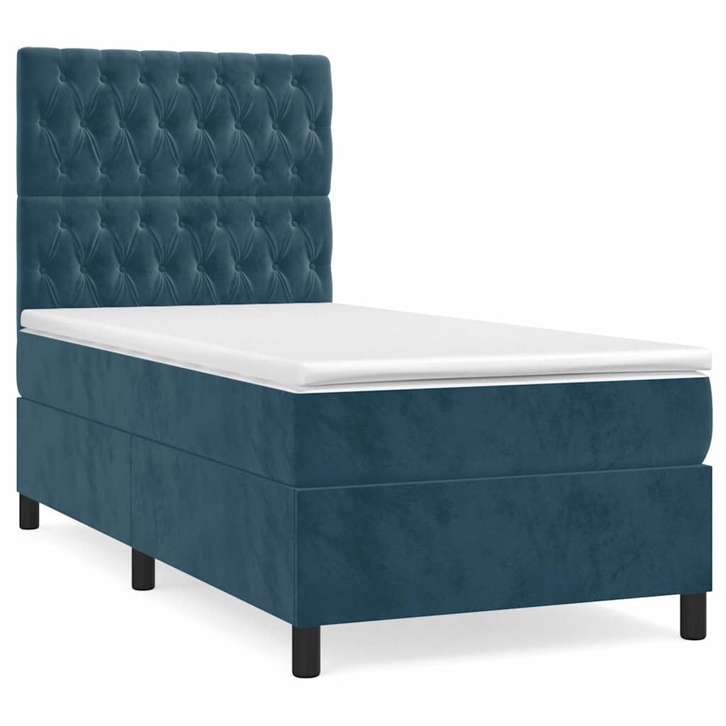vidaXL Κρεβάτι Boxspring με Στρώμα Σκούρο Μπλε 80 x 200 εκ. Βελούδινο