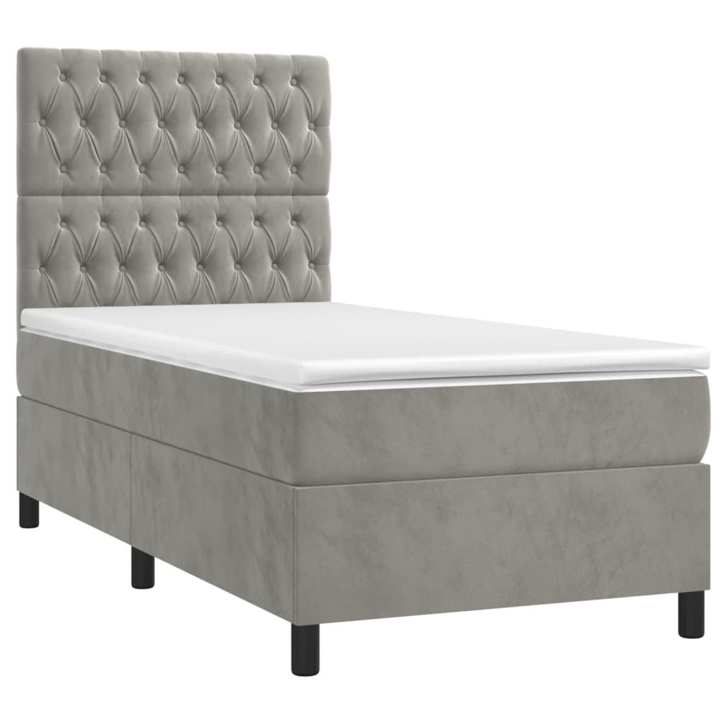 vidaXL Κρεβάτι Boxspring με Στρώμα Ανοιχτό Γκρι 100x200 εκ. Βελούδινο