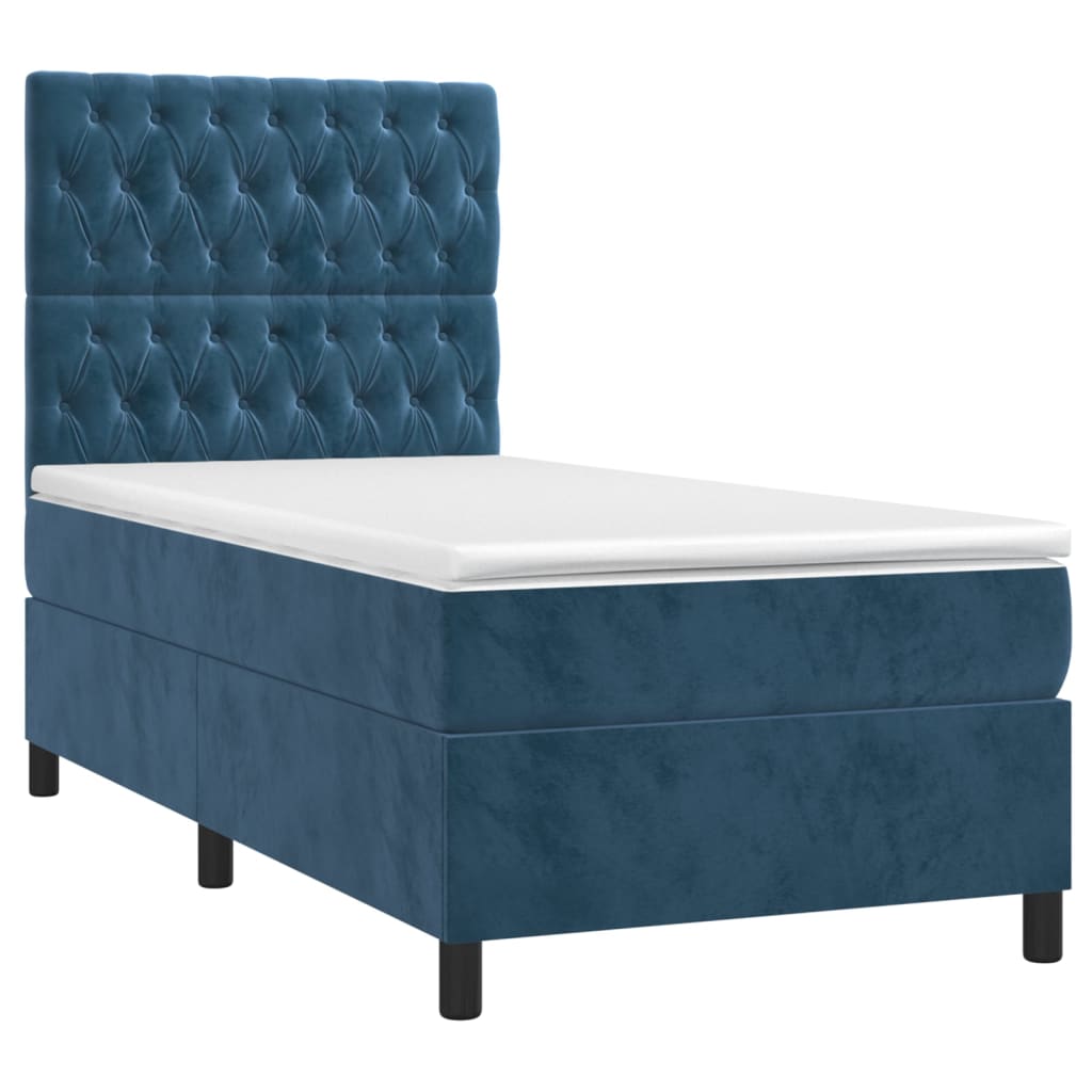 vidaXL Κρεβάτι Boxspring με Στρώμα Σκούρο Μπλε 100x200 εκ. Βελούδινο