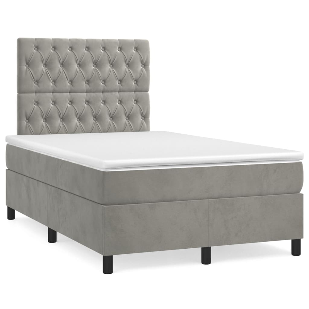 vidaXL Κρεβάτι Boxspring με Στρώμα Ανοιχτό Γκρι 120x200 εκ. Βελούδινο