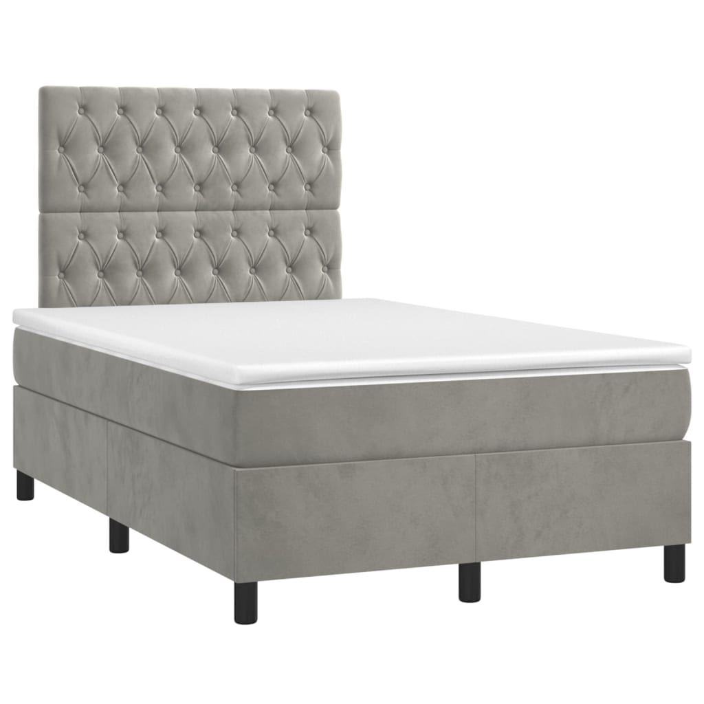 vidaXL Κρεβάτι Boxspring με Στρώμα Ανοιχτό Γκρι 120x200 εκ. Βελούδινο