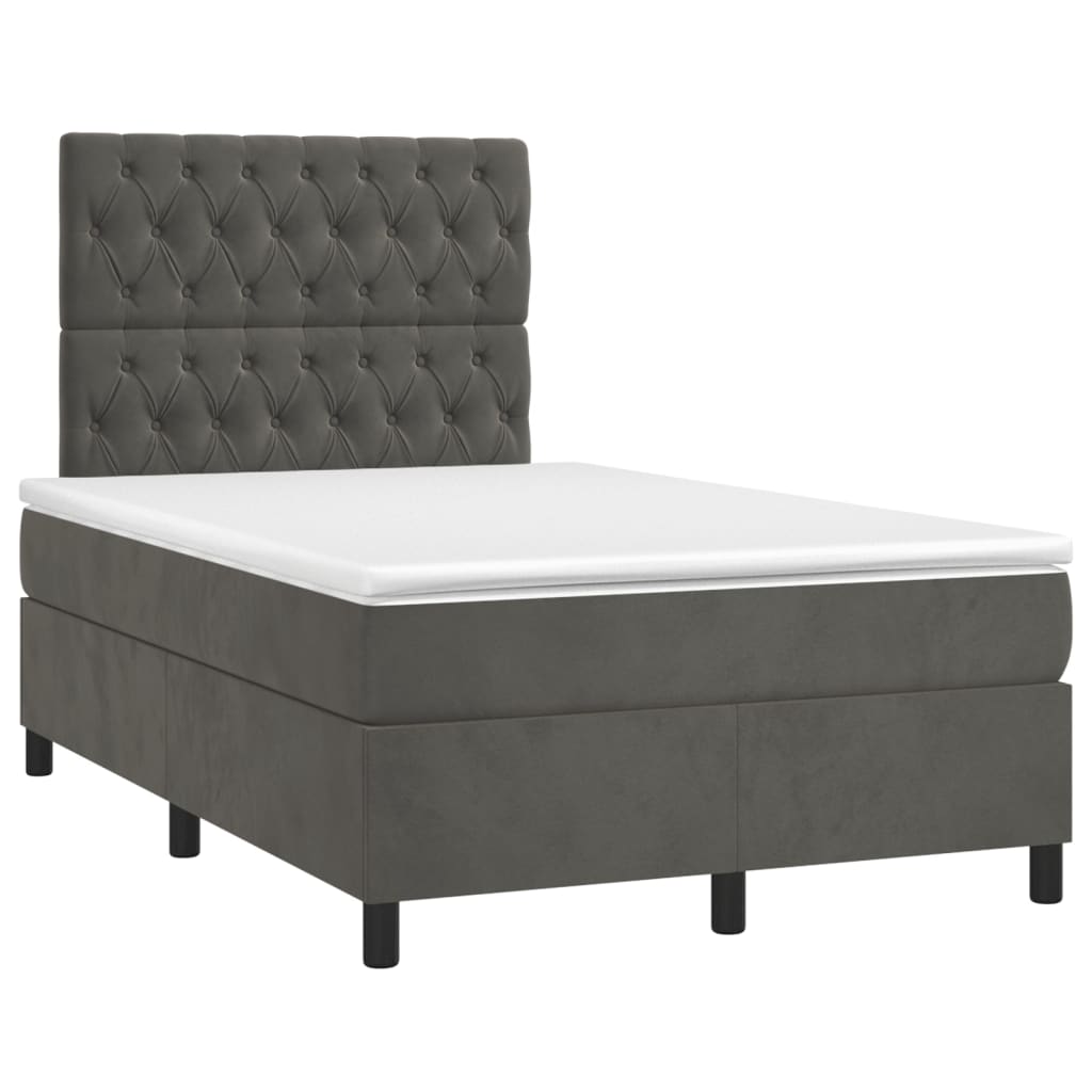 vidaXL Κρεβάτι Boxspring με Στρώμα Σκούρο Γκρι 120x200 εκ. Βελούδινο